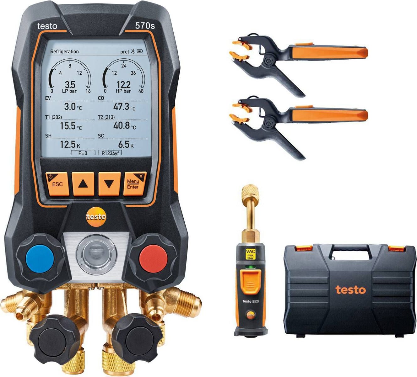 Testo 570S SMART VAC KIT - Smart Digital Manifold with Wireless Vacuum and Clamp Temperature Probes