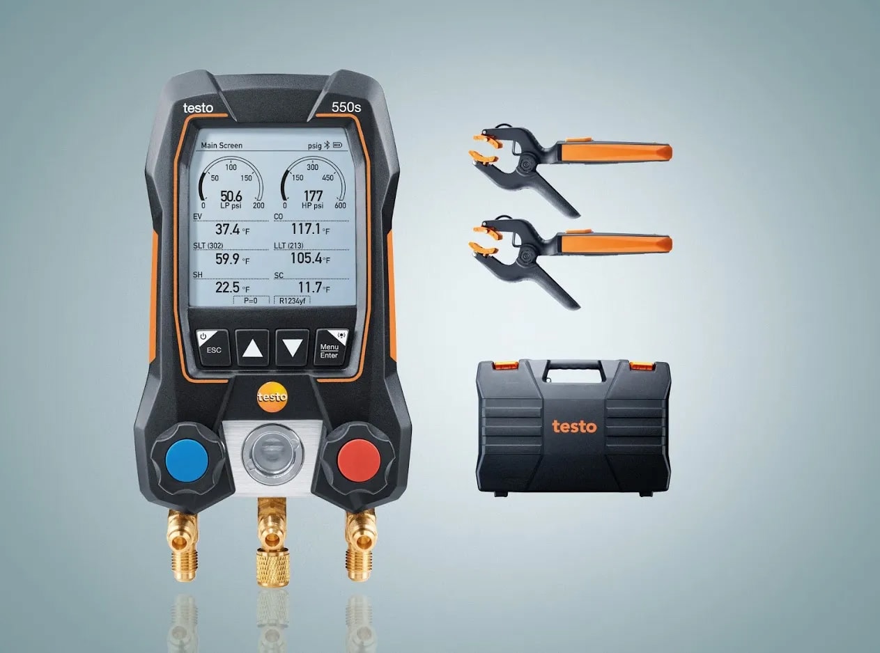 Testo 550s Smart Kit - Digital Manifold with 2 Way Valve, 115i Temp Probes (x2)