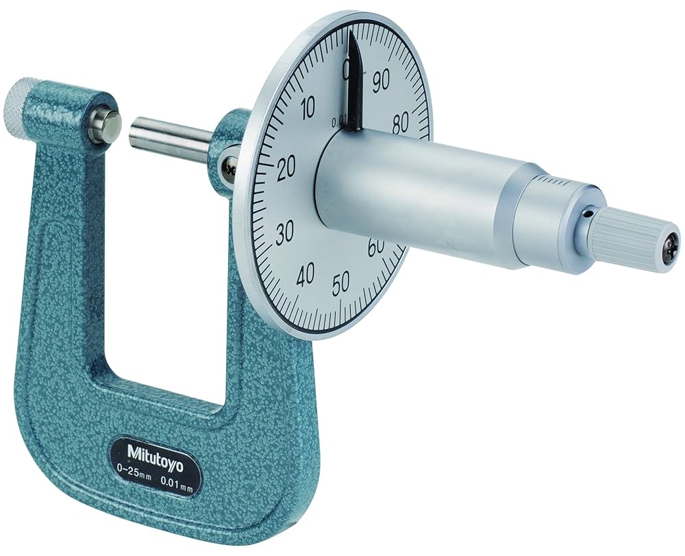 Mitutoyo 119-202 Series 119 Sheet Metal Micrometer, 0 to 25 mm, 50 mm throat