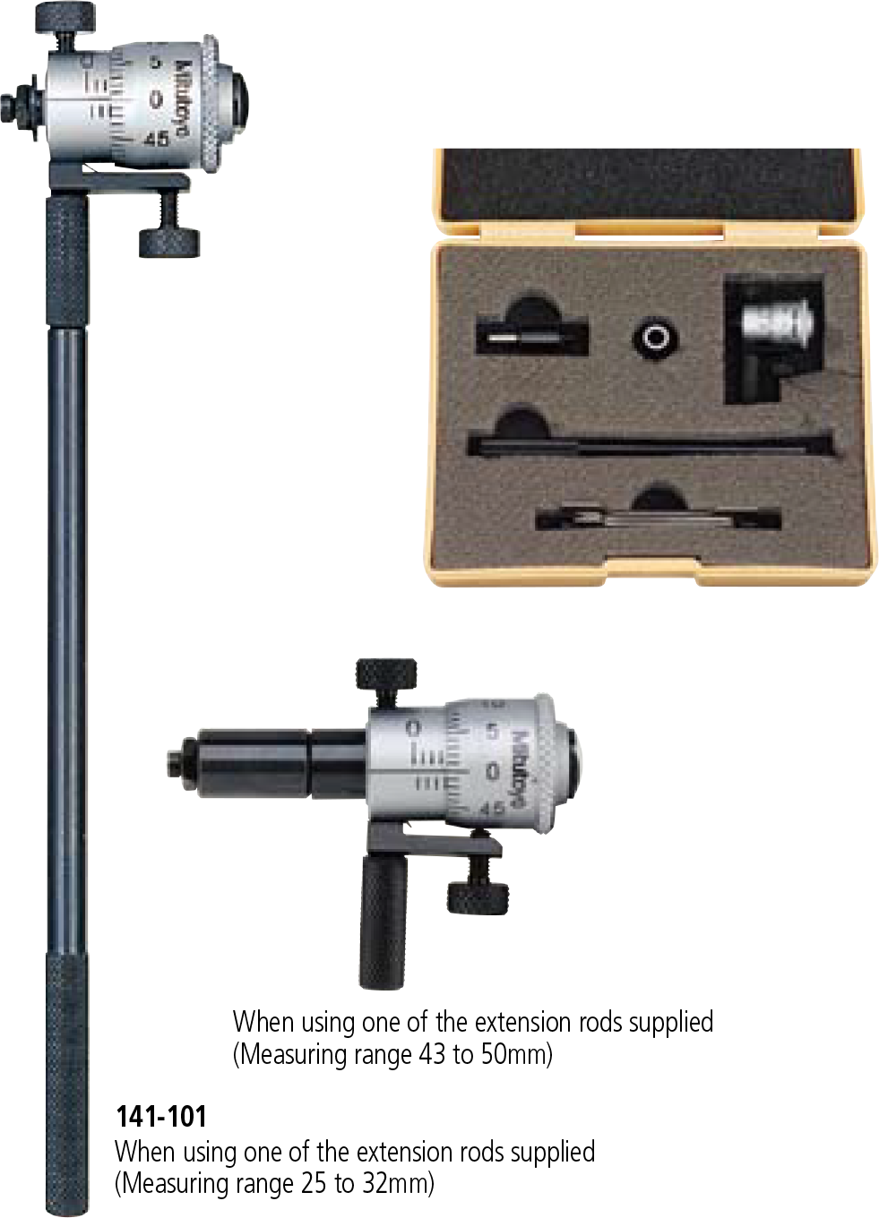 Mitutoyo 141-010 Vernier Inside Micrometer with Interchangeable Rod