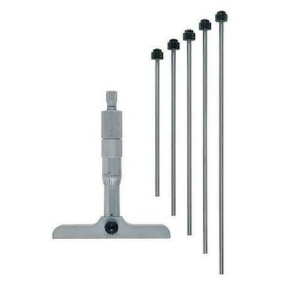 Mitutoyo 129-132 Series 129 Mechanical Depth Micrometer with six interchangeable rods, 0 to 6", imperial