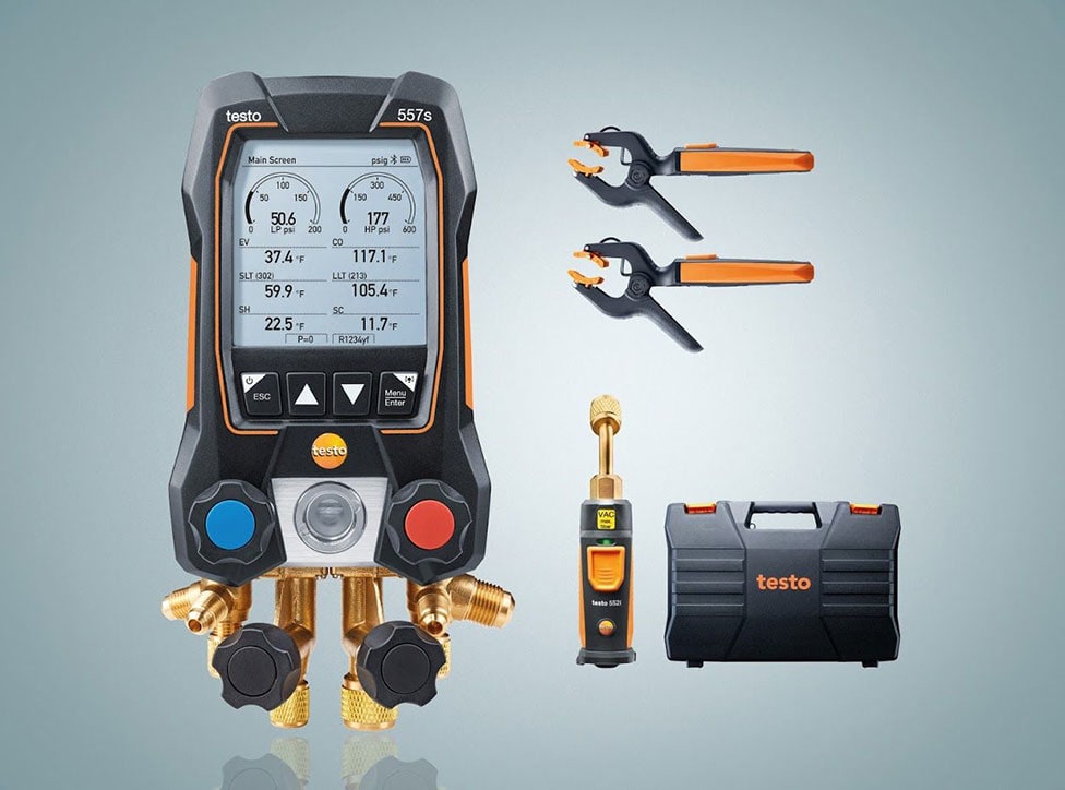 Testo 557s Smart Kit - Digital Manifold with 4 Way Valve, 115i Temp Probes (x2), 552i Vacuum Probe