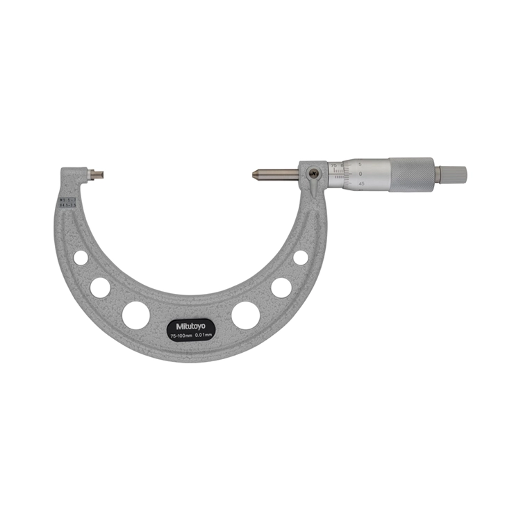 Mitutoyo 125-120 125 Series Screw Thread Micrometer, 75 to 100 mm range 5.5 to 7 mm/3.5 to 4.5 TPI screws