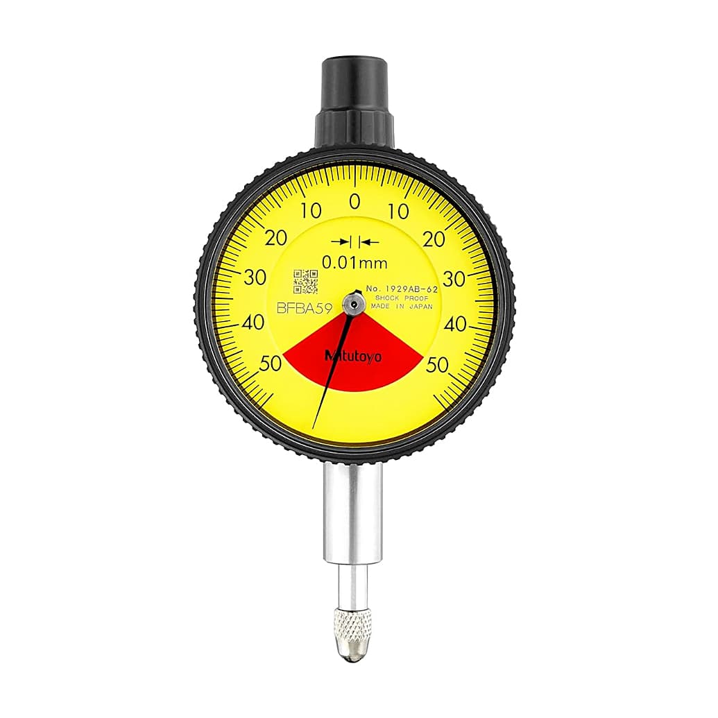 Mitutoyo 1929AB-62 Series 1 Compact One Revolution Dial Indicator with flat back, 0 to 1 mm, metric, waterproof Model: 1929AB-62